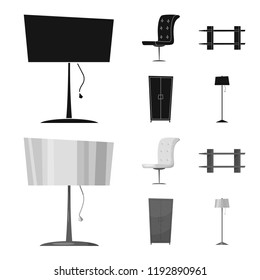 Isolated object of furniture and apartment sign. Collection of furniture and home vector icon for stock.