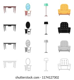 Isolated object of furniture and apartment symbol. Set of furniture and home stock vector illustration.