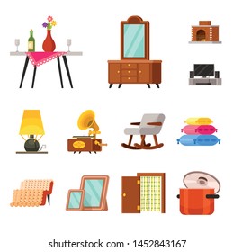 Isolated object of furniture and interior sign. Collection of furniture and accessories stock vector illustration.