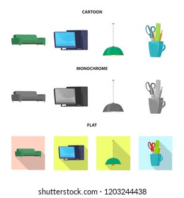 Isolated object of furniture and work icon. Collection of furniture and home stock vector illustration.