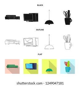 Isolated object of furniture and work icon. Collection of furniture and home stock symbol for web.