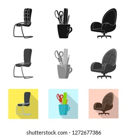 Isolated object of furniture and work icon. Collection of furniture and home stock vector illustration.