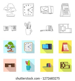 Isolated object of furniture and work icon. Set of furniture and home stock symbol for web.
