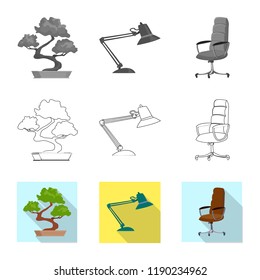 Isolated object of furniture and work sign. Collection of furniture and home vector icon for stock.