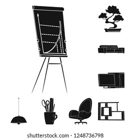 Isolated object of furniture and work sign. Set of furniture and home vector icon for stock.