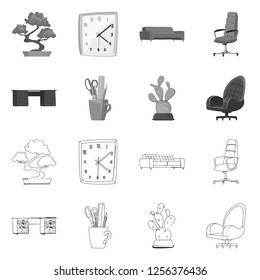 Isolated object of furniture and work sign. Set of furniture and home stock symbol for web.