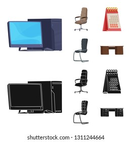 Isolated object of furniture and work sign. Collection of furniture and home stock symbol for web.