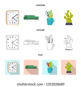 Isolated object of furniture and work sign. Set of furniture and home vector icon for stock.
