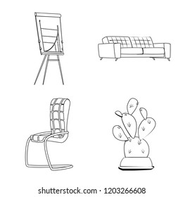 Isolated object of furniture and work symbol. Collection of furniture and home stock vector illustration.