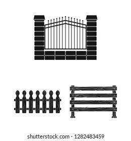 Isolated object of gate and fence icon. Set of gate and wall stock vector illustration.