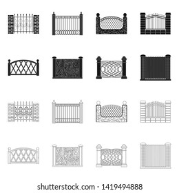 Isolated object of gate and fence icon. Collection of gate and wall stock vector illustration.