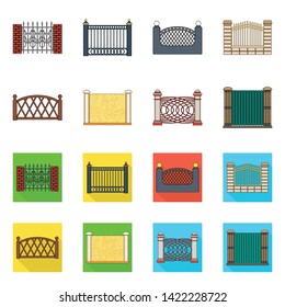Isolated object of gate and fence icon. Collection of gate and wall stock vector illustration.