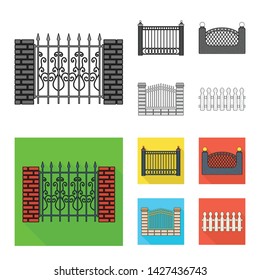 Isolated object of gate and fence icon. Collection of gate and wall stock vector illustration.