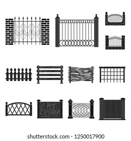 Isolated object of gate and fence sign. Collection of gate and wall stock vector illustration.
