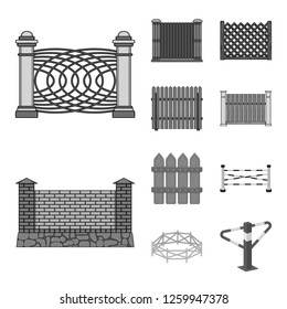 Isolated object of gate and fence sign. Set of gate and wall vector icon for stock.