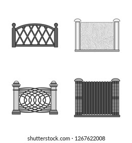 Isolated object of gate and fence sign. Set of gate and wall stock symbol for web.