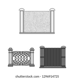 Isolated object of gate and fence sign. Collection of gate and wall vector icon for stock.