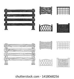 Isolated object of gate and fence sign. Collection of gate and wall stock vector illustration.