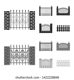 Isolated object of gate and fence sign. Set of gate and wall vector icon for stock.
