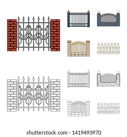 Isolated object of gate and fence symbol. Set of gate and wall vector icon for stock.