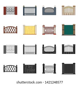 Isolated object of gate and fence symbol. Collection of gate and wall stock vector illustration.