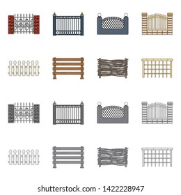 Isolated object of gate and fence symbol. Set of gate and wall stock vector illustration.