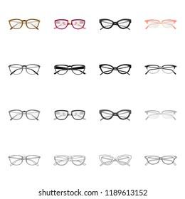 Isolated object of glasses and frame icon. Collection of glasses and accessory vector icon for stock.
