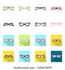 Isolated object of glasses and frame icon. Collection of glasses and accessory stock vector illustration.