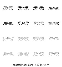 Isolated object of glasses and frame icon. Collection of glasses and accessory vector icon for stock.
