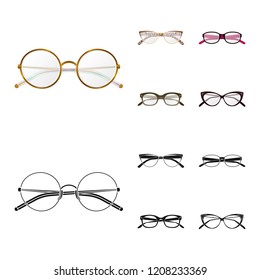 Isolated object of glasses and frame icon. Set of glasses and accessory stock vector illustration.