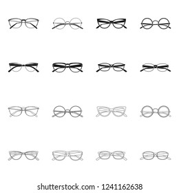 Isolated object of glasses and frame icon. Collection of glasses and accessory stock vector illustration.