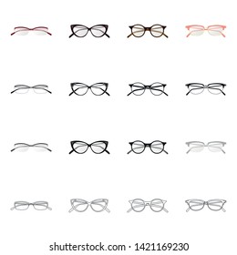 Isolated object of glasses and frame icon. Collection of glasses and accessory stock vector illustration.