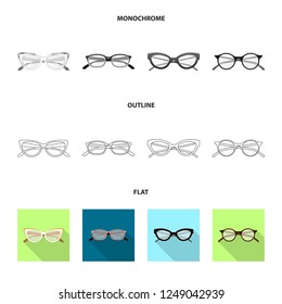 Isolated object of glasses and frame logo. Collection of glasses and accessory vector icon for stock.
