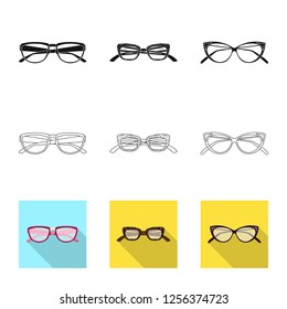 Isolated object of glasses and frame logo. Collection of glasses and accessory stock vector illustration.