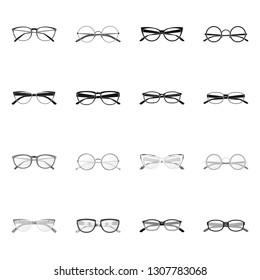 Isolated object of glasses and frame logo. Collection of glasses and accessory vector icon for stock.