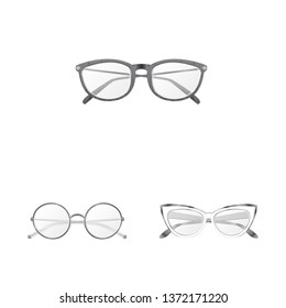 Isolated object of glasses and frame logo. Collection of glasses and accessory vector icon for stock.