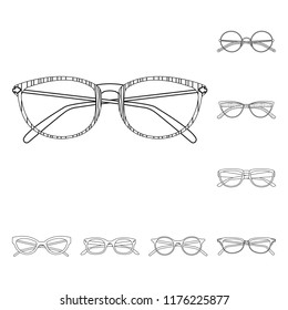 Isolated object of glasses and frame sign. Set of glasses and accessory stock vector illustration.