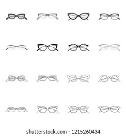 Isolated object of glasses and frame sign. Collection of glasses and accessory stock vector illustration.
