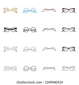 Isolated object of glasses and frame sign. Collection of glasses and accessory vector icon for stock.
