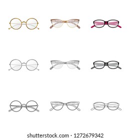 Isolated object of glasses and frame sign. Collection of glasses and accessory vector icon for stock.