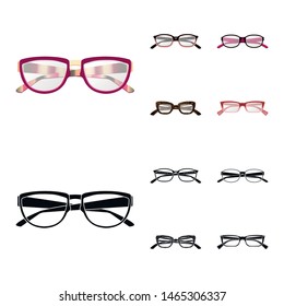 Isolated object of glasses and frame sign. Set of glasses and accessory stock vector illustration.