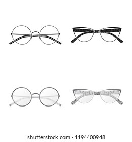 Isolated object of glasses and frame symbol. Set of glasses and accessory vector icon for stock.