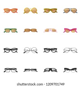 Isolated object of glasses and sunglasses icon. Collection of glasses and accessory stock vector illustration.