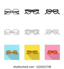Isolated object of glasses and sunglasses icon. Collection of glasses and accessory stock vector illustration.