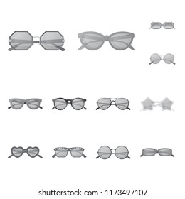 Isolated object of glasses and sunglasses sign. Collection of glasses and accessory vector icon for stock.