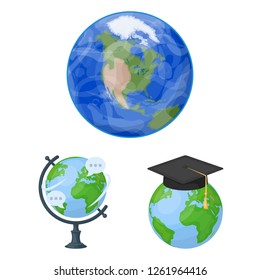 Isolated object of globe and world logo. Collection of globe and earth vector icon for stock.
