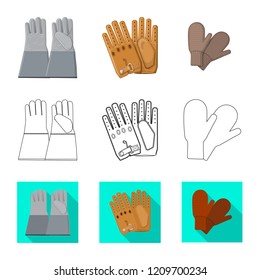 Isolated object of glove and winter sign. Set of glove and equipment stock symbol for web.