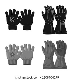 Isolated object of glove and winter sign. Set of glove and equipment stock symbol for web.