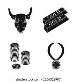 Isolated object of gold  and ingot symbol. Set of gold  and economics stock symbol for web.