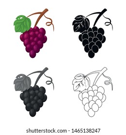 Isolated object of grape and bunch symbol. Collection of grape and fruit vector icon for stock.